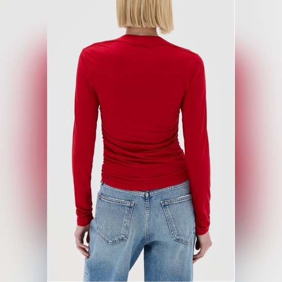 Reformation -Fitted Red Ruched Blouse Women's XL - Picture 2 of 6